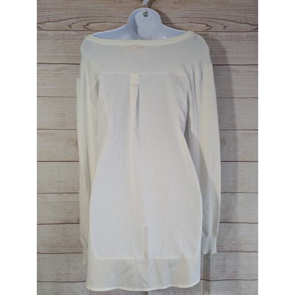 One A mixed Fabric High Low Blouse/Sweater White Size L - Picture 2 of 8